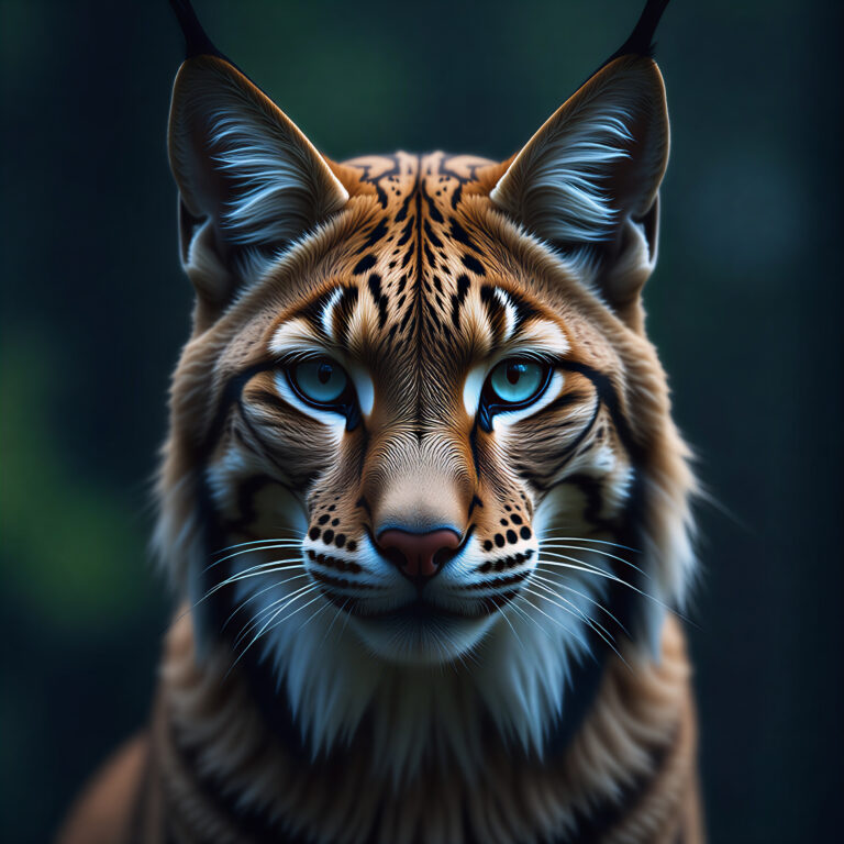 Extreme close-up portrait of a wild lynx cat face with tufted ears and piercing blue eyes for mobile background