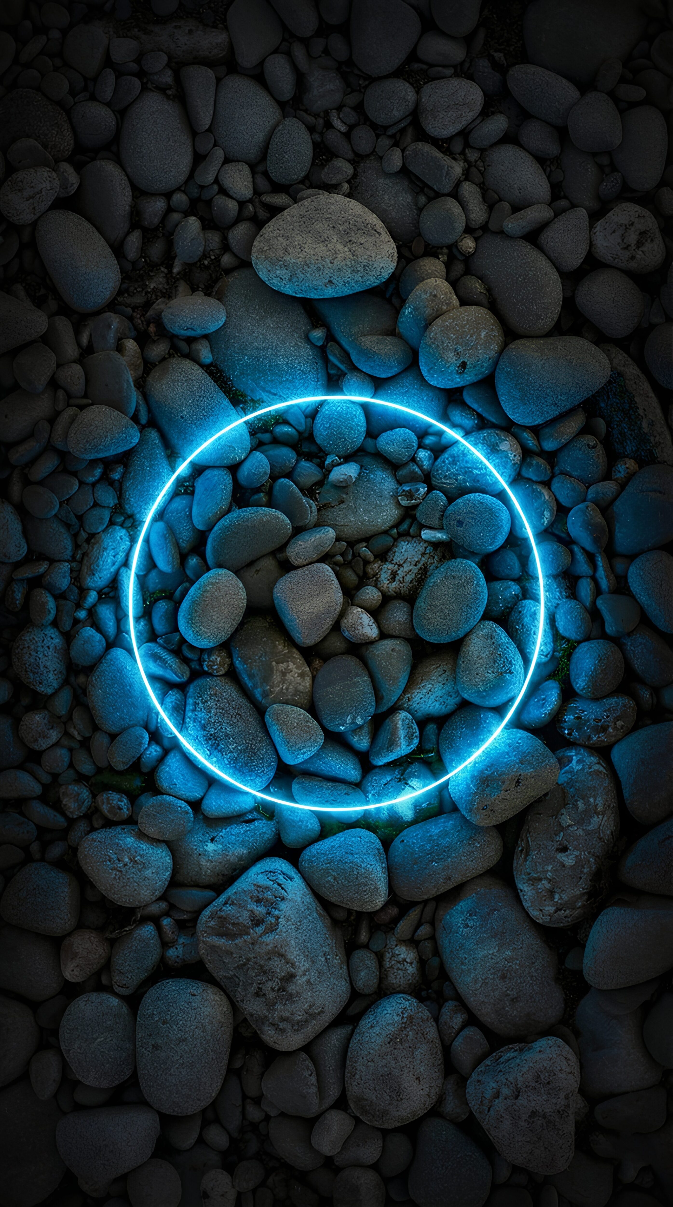 Neon Circle on Dark Stones | 4K Wallpaper | Ai Digital Art