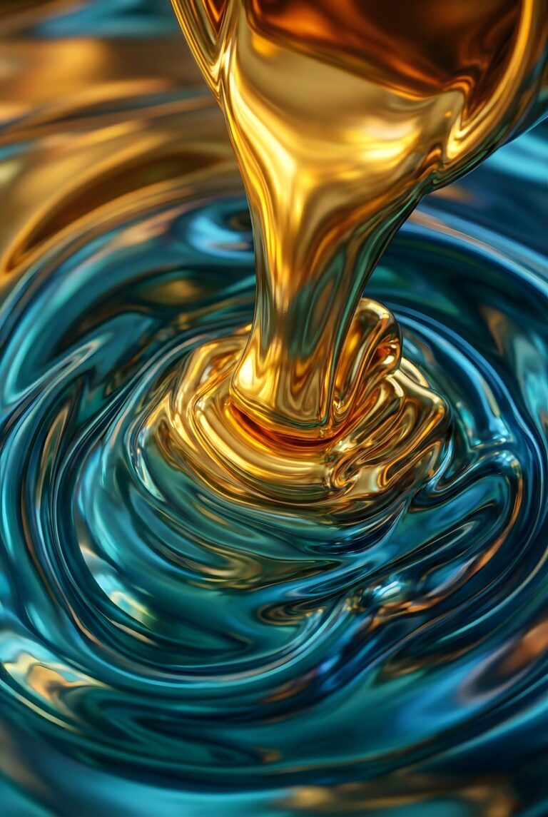 Luxury molten gold liquid pouring into deep teal fluid with swirling aesthetic reflections 4K ultra HD mobile wallpaper