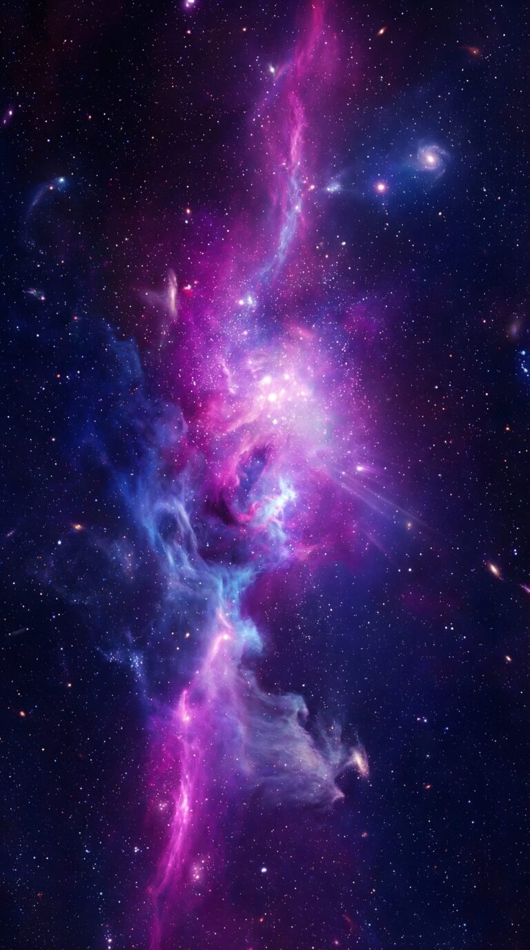 Vibrant purple and blue deep space nebula with glowing stars aesthetic 4K ultra HD mobile wallpaper