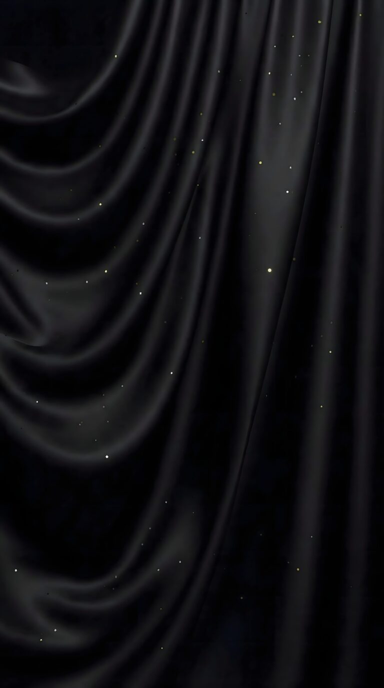 Elegant flowing black silk fabric with glowing gold dust particles aesthetic 4K ultra HD mobile wallpaper