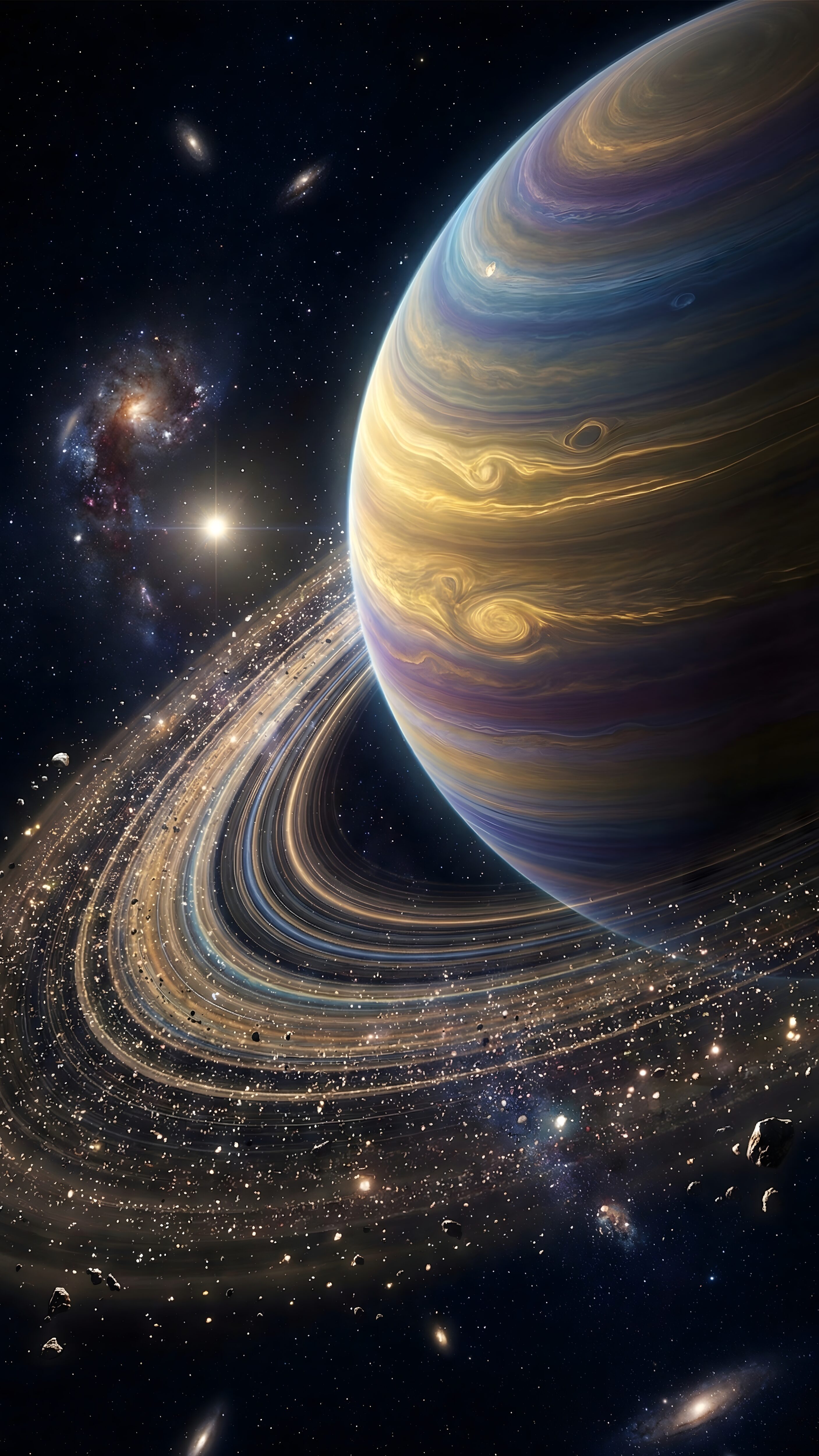Cosmic Giant: High-Res Planetary Ring System (AI Digital Art)