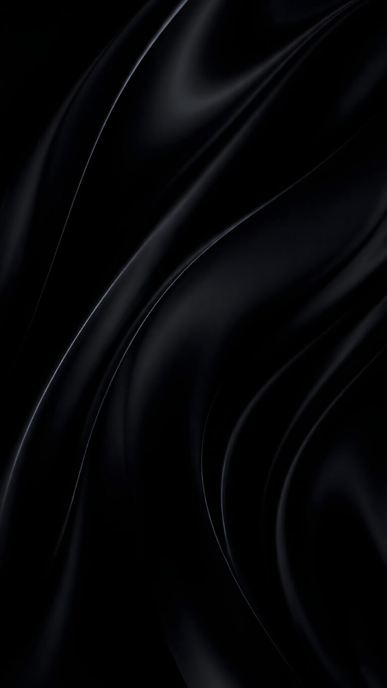 Highly detailed digital render of smooth pitch black silk fabric with elegant flowing satin waves minimalist dark aesthetic 4K ultra HD mobile wallpaper