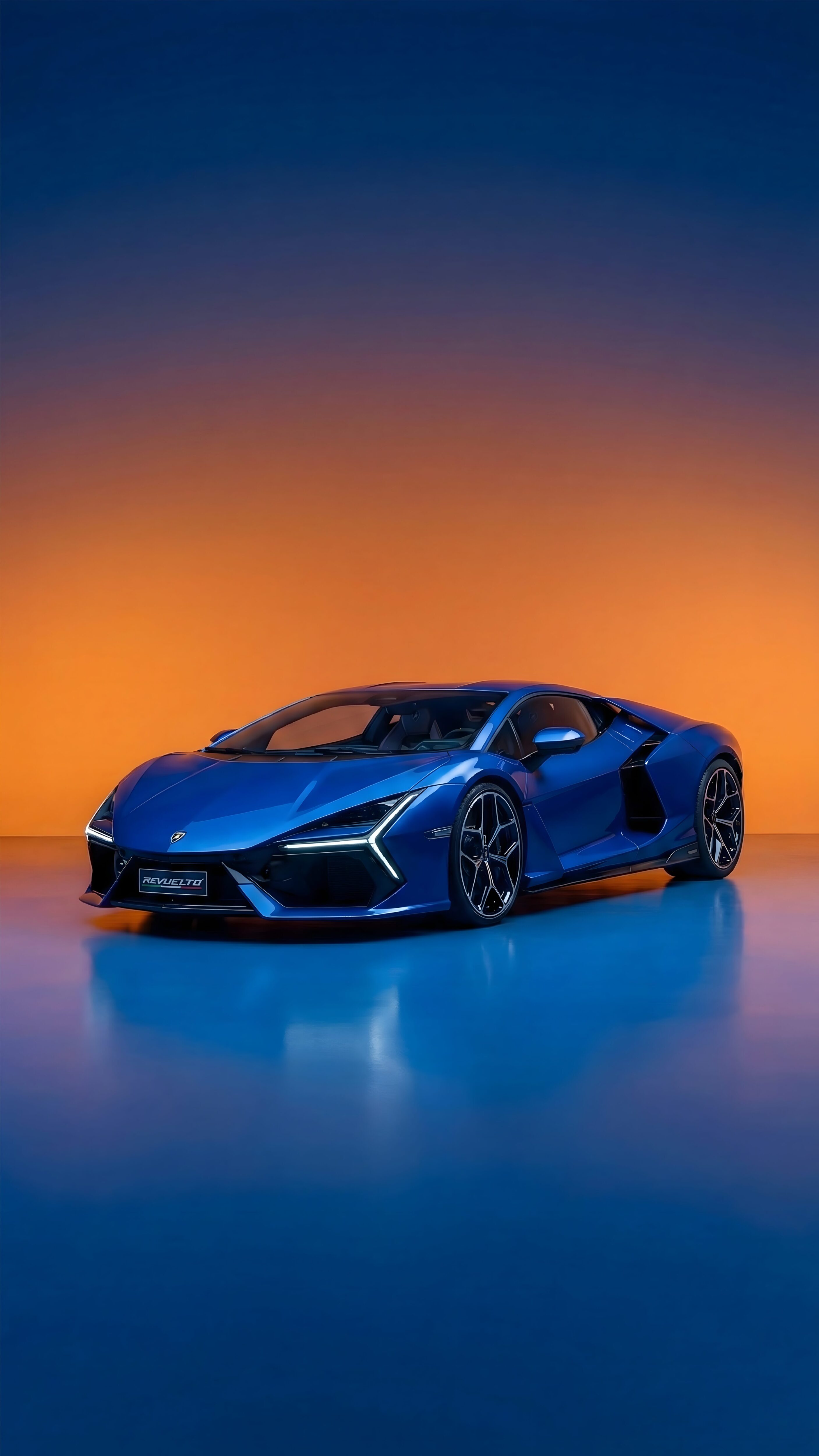 Blue Lamborghini Revuelto Wallpaper 4K: Orange & Blue Studio Ai Art