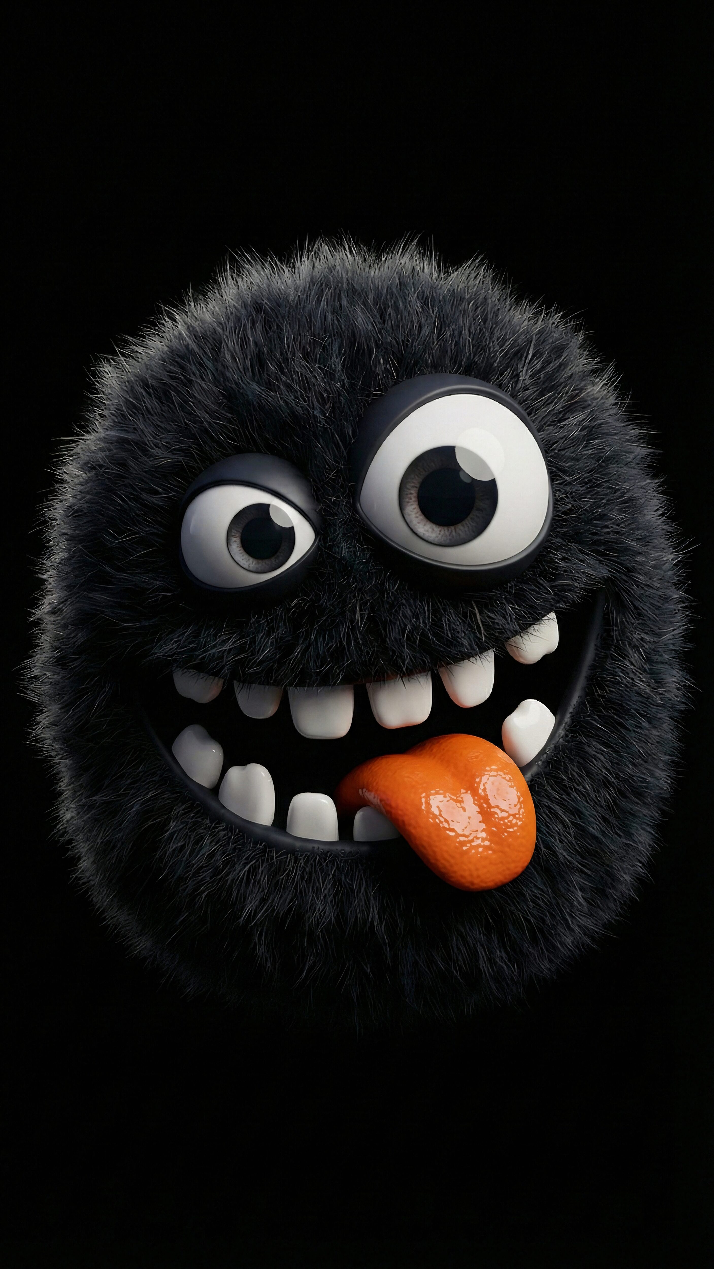 Cute Black Monster Wallpaper 4K: Funny 3D Furry Ball (Ai Art)