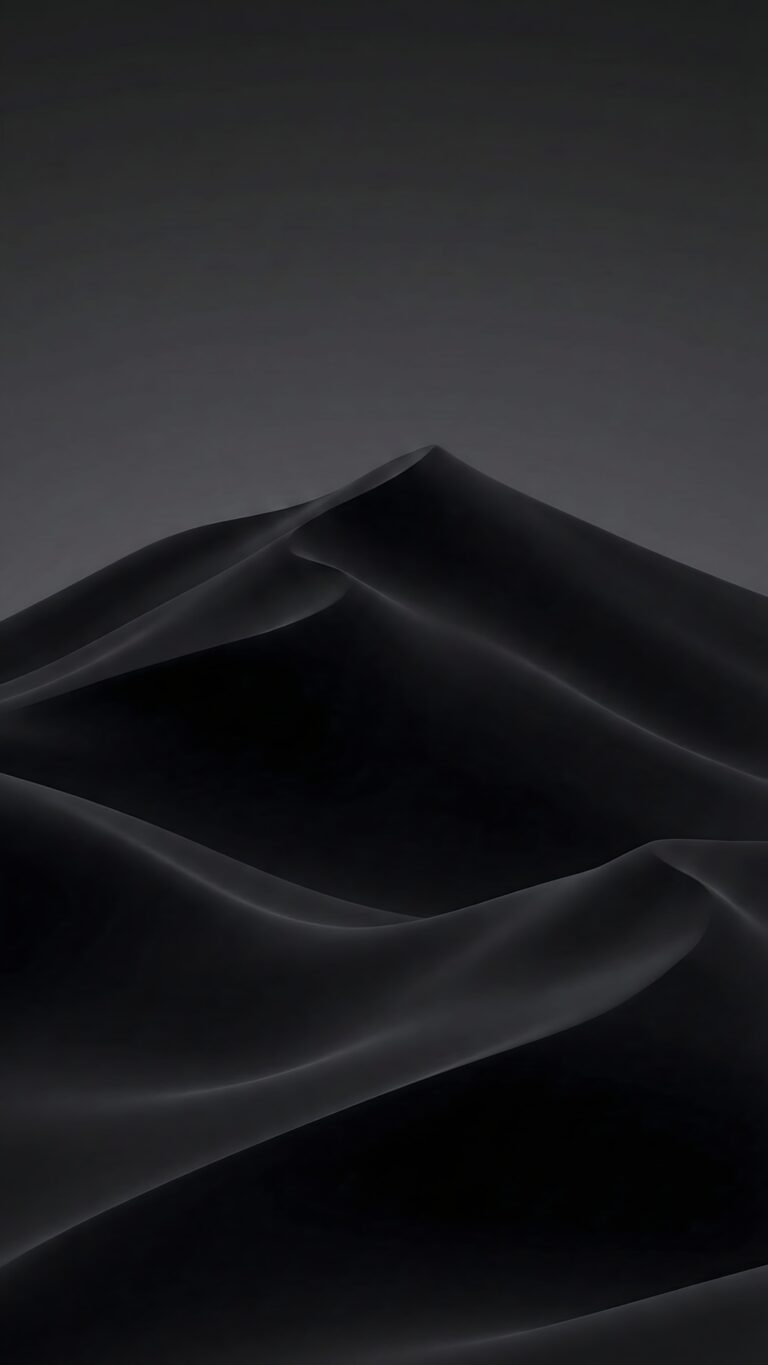 Highly detailed digital render of smooth dark abstract sand dunes with sharp ridges and deep grey gradients against a black background minimalist 4K ultra HD mobile wallpaper