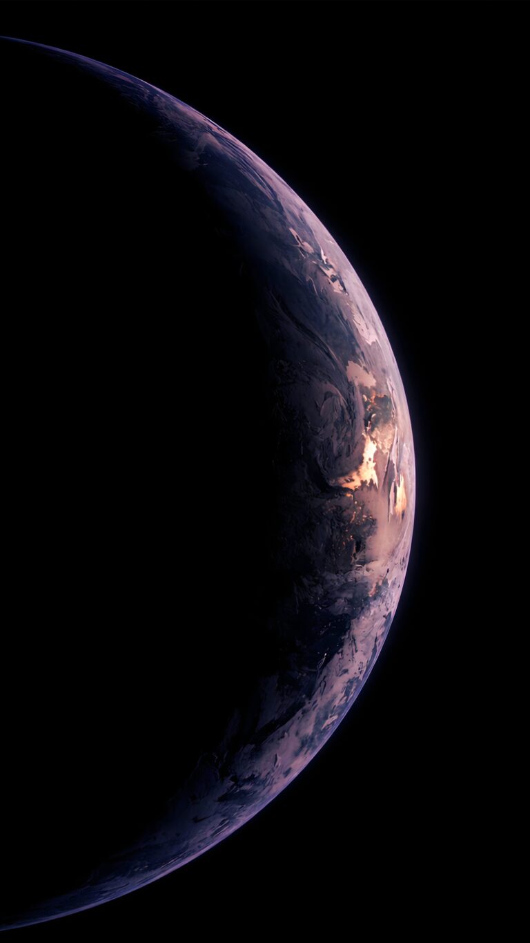 Highly detailed digital render of planet Earth seen from space orbit with a glowing horizon against a pure pitch black background minimalist celestial aesthetic 4K ultra HD mobile wallpaper