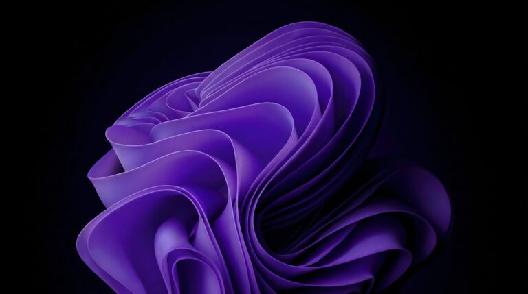 Highly detailed digital art of smooth deep purple 3D abstract waves flowing gracefully on a dark minimalist background modern aesthetic 4K ultra HD PC desktop wallpaper