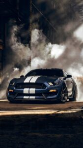 Blue Mustang Shelby Smoke: 4K Cinematic Car Phone Wallpaper
