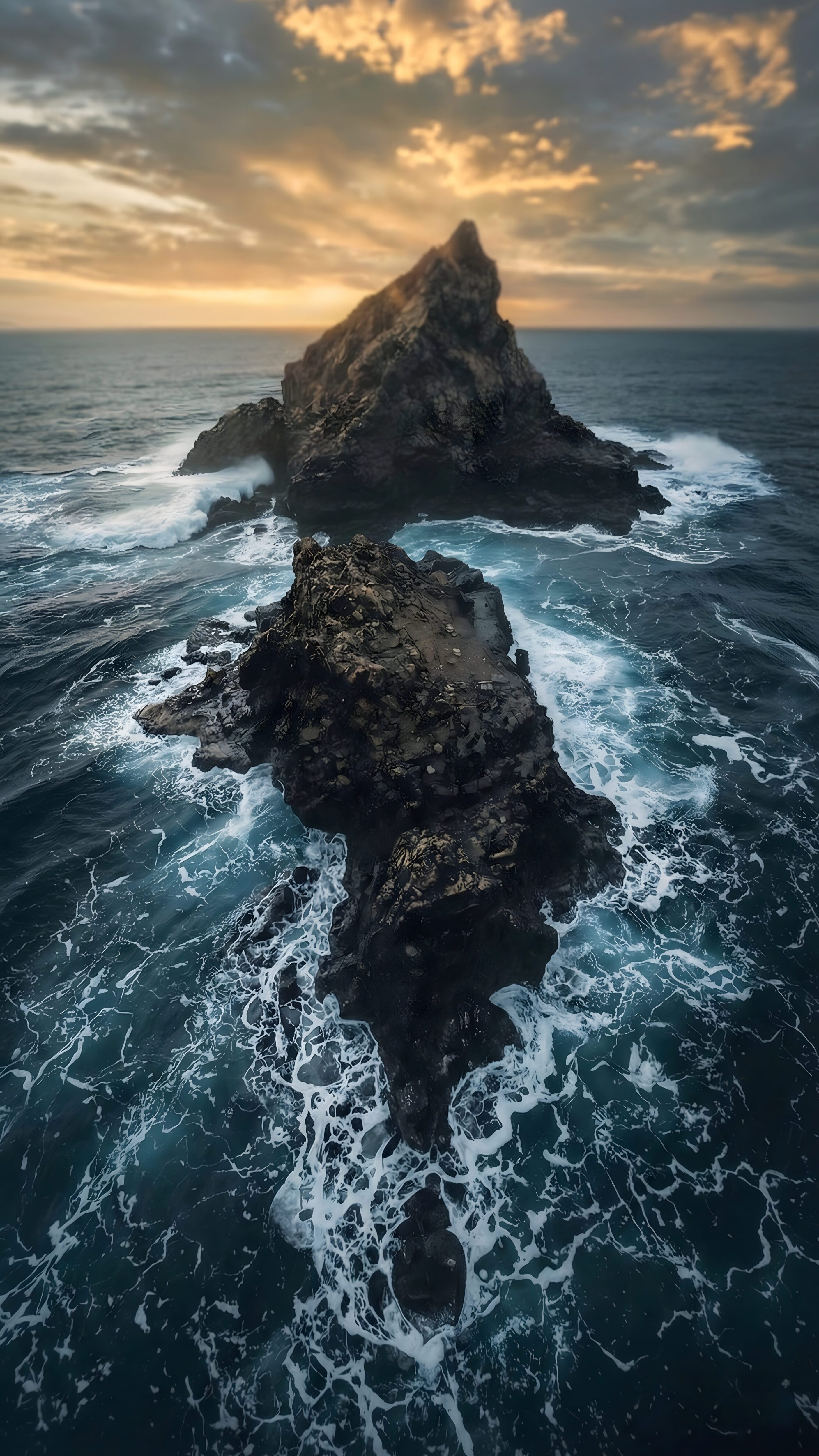 Dark Ocean Rocks Aerial View 4K iOS Depth Effect Wallpaper