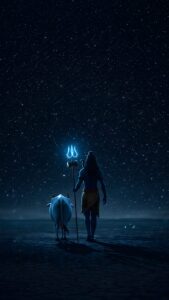 Lord Shiva And Nandi Starry Night 4K Render: Dark Aesthetic Wallpaper