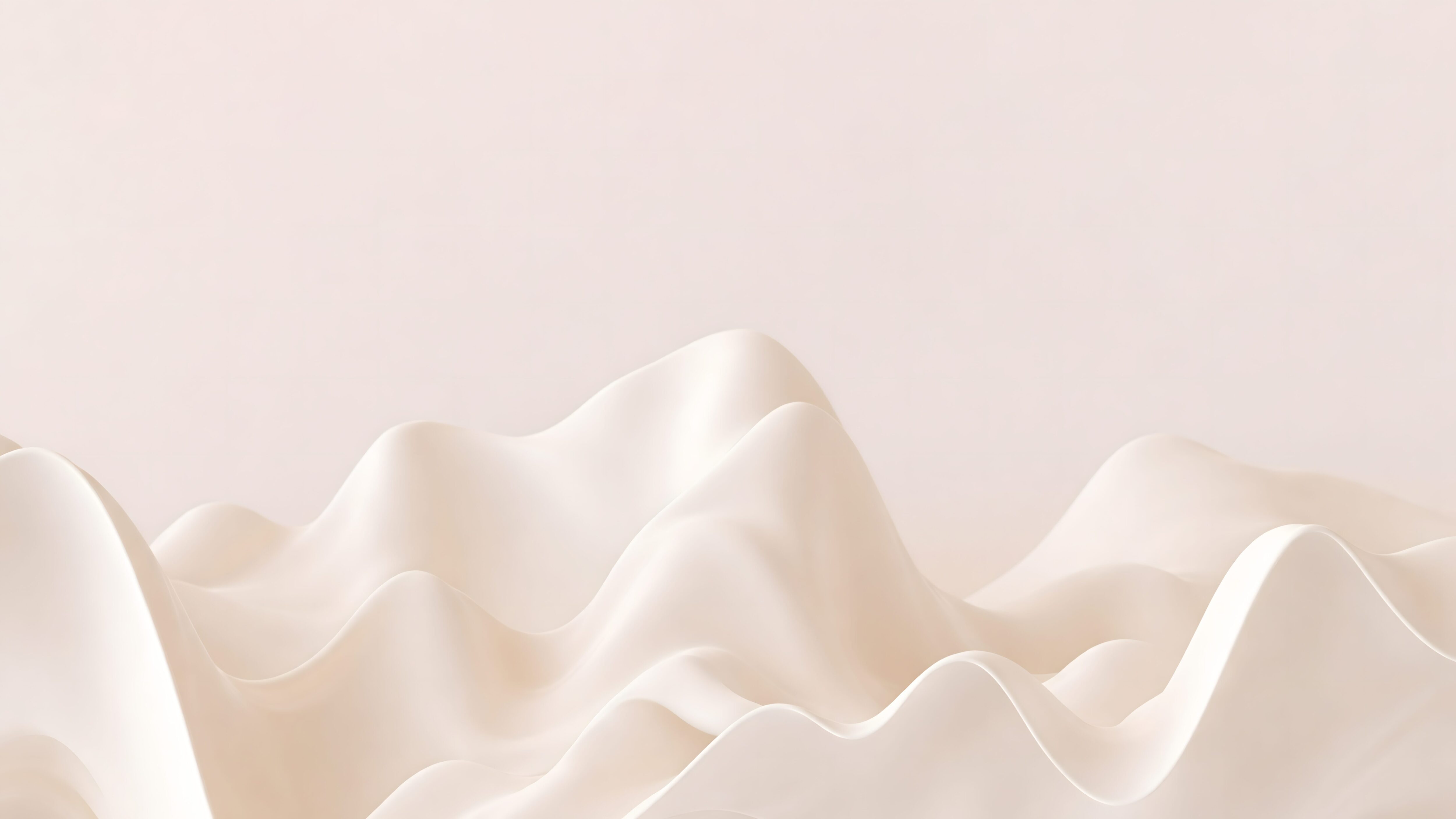 Highly detailed 3D digital render of smooth elegant cream off-white flowing abstract waves resembling soft fabric or minimalist hills clean aesthetic 4K ultra HD PC desktop wallpaper