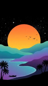 Minimalist Tropical Sunset: 4K Dark AMOLED Phone Wallpaper