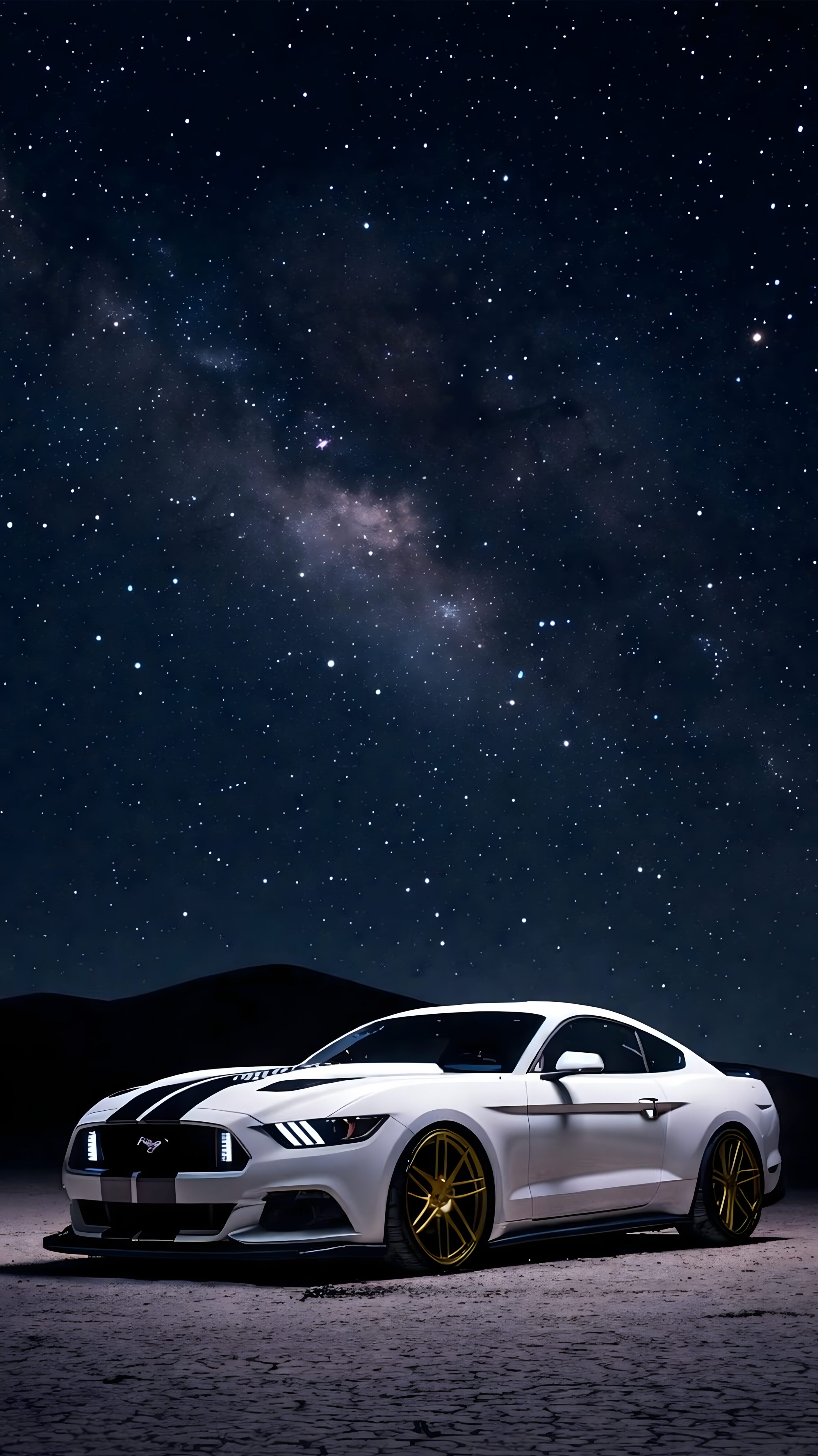 White Ford Mustang Starry Night Aesthetic Wallpaper