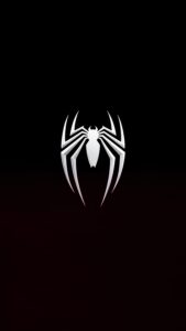 Download free 4K mobile wallpaper featuring a sleek white spider logo centered on a pure pitch-black AMOLED background for a clean, minimalist superhero aesthetic.