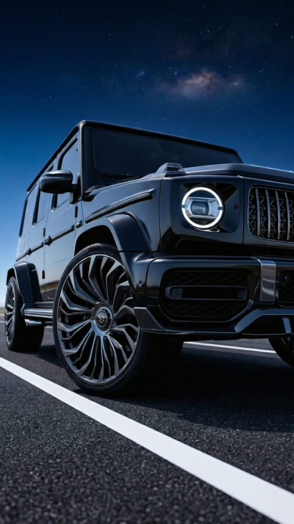 Black Mercedes G Wagon Under Starry Night Sky 4K Mobile Wallpaper black-mercedes-g-wagon-under-starry-night-sky-4k-mobile-wallpaper