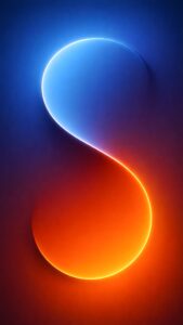 A 4K mobile wallpaper featuring an abstract 3D letter S glowing with blue light on the top half and orange light on the bottom against a dark background.