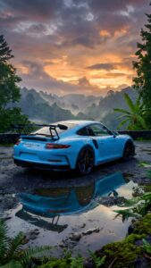 Blue Porsche GT3 RS Jungle 4K: Supercar Mobile Wallpaper
