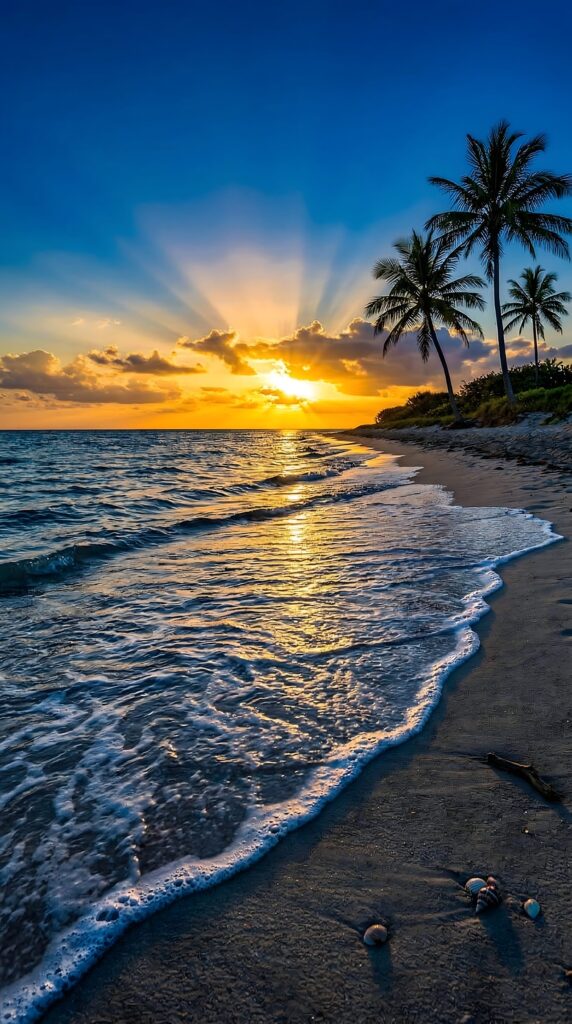 Tropical Beach Sunset 4K Mobile Wallpaper: Summer Nature Background ...