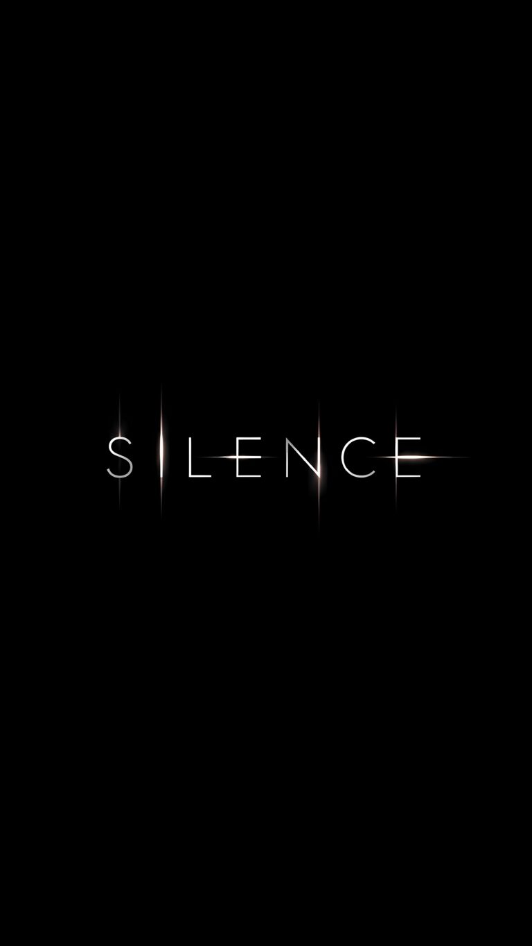 Dark Aesthetic Mobile Wallpaper featuring the word silence in glowing typography against a pure black background.