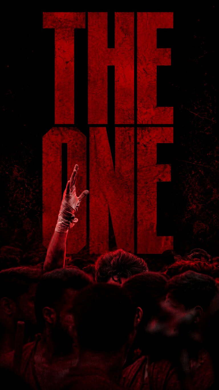 Dark Red The One Wallpaper featuring a raised bandaged hand above a shadowy crowd